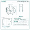 8 x 2 in gray rubber rigid caster reference drawing, side, front and top plate views with dimensions