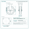 8 x 2 in gray rubber rigid caster reference drawing, side, front and top plate views with dimensions