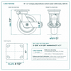 6 x 2 in orange polyurethane swivel caster with brake reference drawing, side, front and top plate views with dimensions