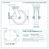 8 x 2 in green polyurethane swivel caster reference drawing, side, front and top plate views with dimensions