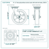 8 x 2 in blue polyurethane swivel caster with side lock brake reference drawing, side, front and top plate views with dimensions