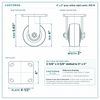 4 x 2 in gray rubber rigid caster reference drawing, side, front and top plate views with dimensions