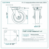 6 x 2 in orange polyurethane swivel caster reference drawing, side, front and top plate views with dimensions
