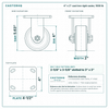 4 x 2 in cast iron rigid caster reference drawing, side, front and top plate views with dimensions