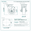 5 x 2 in orange polyurethane swivel caster reference drawing, side, front and top plate views with dimensions