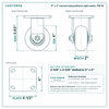 4 x 2 in maroon polyurethane rigid caster reference drawing, side, front and top plate views with dimensions