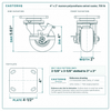 4 x 2 in maroon polyurethane swivel caster reference drawing, side, front and top plate views with dimensions