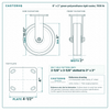 8 x 2 in green polyurethane rigid caster reference drawing, side, front and top plate views with dimensions