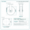 8 x 2 in black nylon rigid caster reference drawing, side, front and top plate views with dimensions
