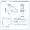 8 x 2 in green polyurethane swivel caster with brake reference drawing, side, front and top plate views with dimensions