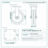 8 x 2 in blue polyurethane rigid caster reference drawing, side, front and top plate views with dimensions