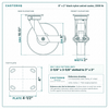 8 x 2 in black nylon swivel caster reference drawing, side, front and top plate views with dimensions