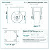 4 x 2 in gray polyurethane rigid caster reference drawing, side, front and top plate views with dimensions