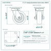 5 x 2 in orange polyurethane swivel caster reference drawing, side, front and top plate views with dimensions