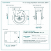 6 x 2 in orange polyurethane swivel caster reference drawing, side, front and top plate views with dimensions