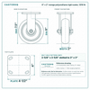6 x 2 in orange polyurethane rigid caster reference drawing, side, front and top plate views with dimensions