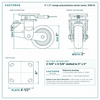 5 x 2 in orange polyurethane swivel caster reference drawing, side, front and top plate views with dimensions