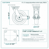 8 x 2 in orange polyurethane swivel caster reference drawing, side, front and top plate views with dimensions