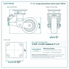 5 x 2 in orange polyurethane swivel caster reference drawing, side, front and top plate views with dimensions