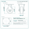 4 x 2 in cast iron rigid caster reference drawing, side, front and top plate views with dimensions