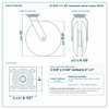10-9/10 x 4-1/8 in pneumatic swivel caster reference drawing, side, front and top plate views with dimensions