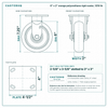 6 x 2 in orange polyurethane rigid caster reference drawing, side, front and top plate views with dimensions