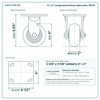4 x 2 in orange polyurethane rigid caster reference drawing, side, front and top plate views with dimensions