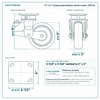 6 x 2 in orange polyurethane swivel caster reference drawing, side, front and top plate views with dimensions
