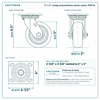 5 x 2 in orange polyurethane swivel caster reference drawing, side, front and top plate views with dimensions