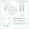 8 x 2 in gray rubber rigid caster reference drawing, side, front and top plate views with dimensions