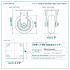 5 x 2 in orange polyurethane rigid caster reference drawing, side, front and top plate views with dimensions