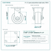 4 x 2 in green polyurethane rigid caster reference drawing, side, front and top plate views with dimensions
