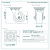 4 x 2 in white nylon swivel caster reference drawing, side, front and top plate views with dimensions