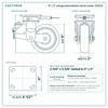 6 x 2 in orange polyurethane swivel caster reference drawing, side, front and top plate views with dimensions