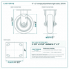 6 x 2 in orange polyurethane rigid caster reference drawing, side, front and top plate views with dimensions