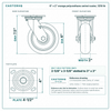 6 x 2 in orange polyurethane swivel caster reference drawing, side, front and top plate views with dimensions