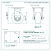 4 x 2 in maroon polyurethane rigid caster reference drawing, side, front and top plate views with dimensions