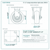 5 x 2 in orange polyurethane rigid caster reference drawing, side, front and top plate views with dimensions