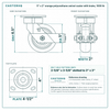 5 x 2 in orange polyurethane swivel caster with brake reference drawing, side, front and top plate views with dimensions