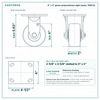 4 x 2 in green polyurethane rigid caster reference drawing, side, front and top plate views with dimensions
