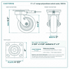 5 x 2 in orange polyurethane swivel caster reference drawing, side, front and top plate views with dimensions