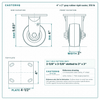 4 x 2 in gray rubber rigid caster reference drawing, side, front and top plate views with dimensions