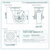 5 x 2 in orange polyurethane swivel caster reference drawing, side, front and top plate views with dimensions