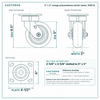 5 x 2 in orange polyurethane swivel caster reference drawing, side, front and top plate views with dimensions