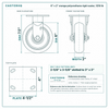 6 x 2 in orange polyurethane rigid caster reference drawing, side, front and top plate views with dimensions