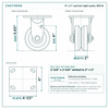4 x 2 in cast iron rigid caster reference drawing, side, front and top plate views with dimensions