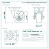 4 x 2 in orange polyurethane swivel caster reference drawing, side, front and top plate views with dimensions