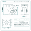 4 x 2 in orange polyurethane swivel caster reference drawing, side, front and top plate views with dimensions