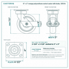 6 x 2 in orange polyurethane swivel caster with brake reference drawing, side, front and top plate views with dimensions