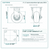 4 x 2 in maroon polyurethane rigid caster reference drawing, side, front and top plate views with dimensions